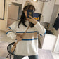 Winter Loose Round Neck Striped Stitching Sweater Female Pullover Long Sleeved Sweater
