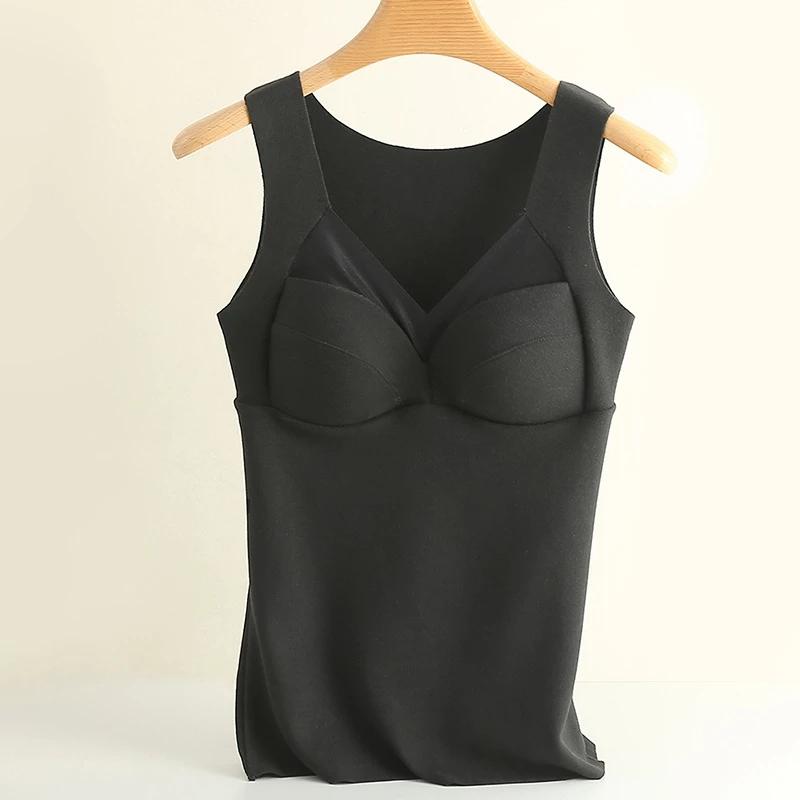 Thermal Wear Women Warm Vest Underwear German Velvet Seamless Inner Wear Female Vest with Padded V-neck Sleeveless Tank Top