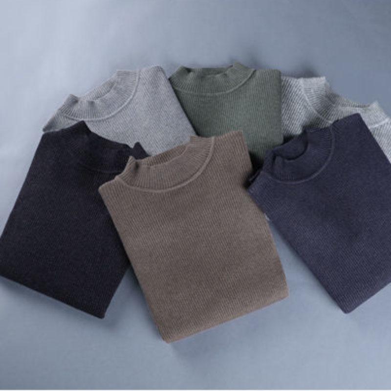Men's Half Turtleneck Sweater Men's Thick Autumn and Winter Slim Sweater Korean Casual Pullover Mid-neck Knitted Bottoming Shirt