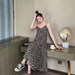 Floral Sling Skirt Cute Sweet Girl V-neck Mid-length Dress Sleeveless