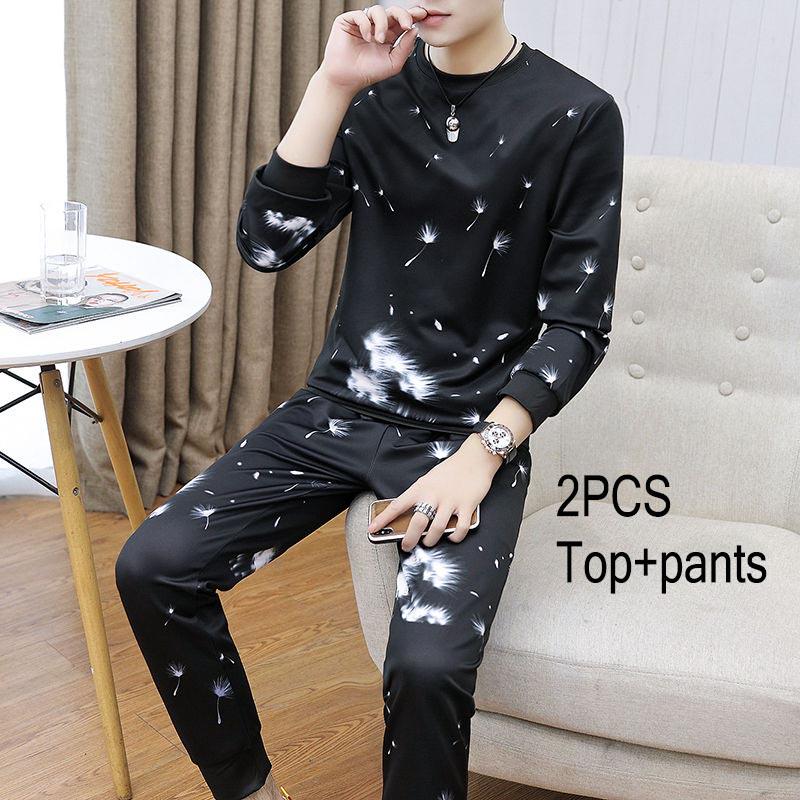 Trendy Men's Suit Casual Large Loose Sweater Fat Plus Two Piece Set