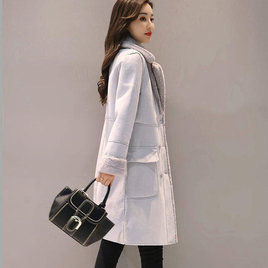 Fashionable Temperament Mid-length Fur Lamb Velvet Women's Cotton-padded Coat Winter Elegant Plus Velvet Thick Warm Suede Coat