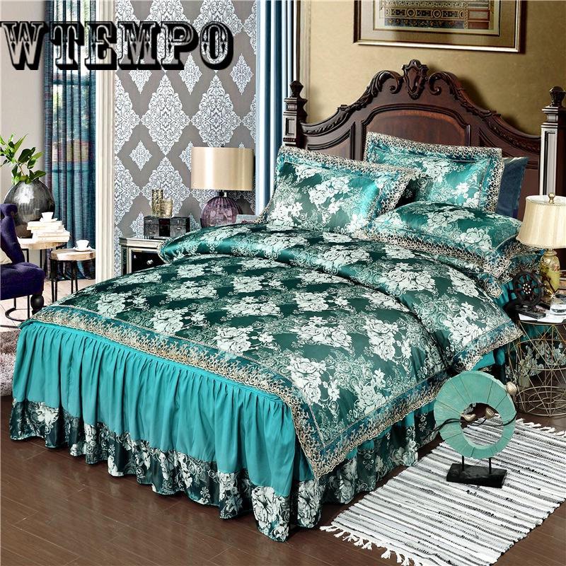 Lace Jacquard Bedding Sets Queen King Size Fabric quilted Bedcover+Pillowcases+Duvet Cover
