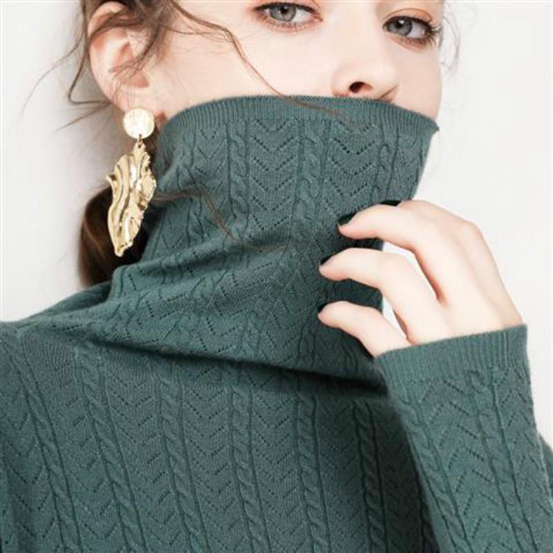 Pofulove Autumn Winter Turtleneck Female Knitting Bottoming Shirt Pullover Short Slim Long Sleeves