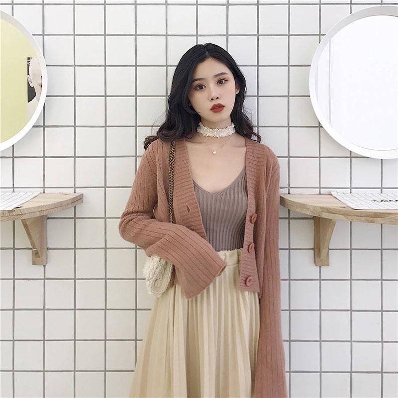 Women's Cropped Cardigan Sweaters Female Sweater V Neck Sweater Woman Knitted Cardigan