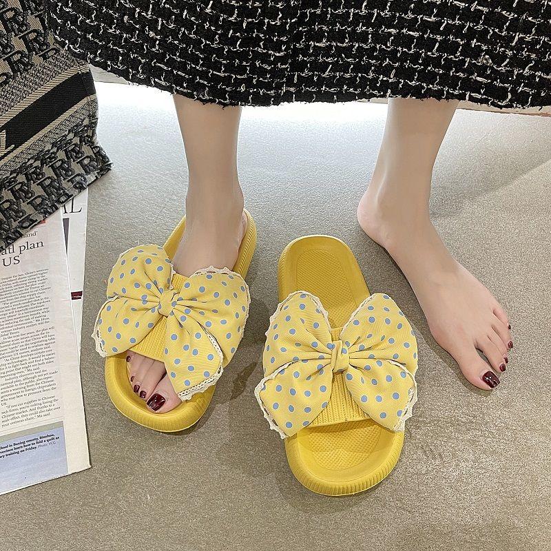 Western Style Sandals Female Summer Fashion Outer Wear with 4cm Slippers Step on Shit Sense Student Cute Bow