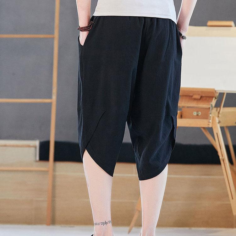 Men's Summer Chinese Style Casual Cotton Shorts Men's Cropped Pants Loose Large Size Harem Pants Wide Leg Sports Shorts