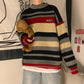 Autumn  Winter Retro Casual Color Striped Sweater Female Student Loose Fashion Round Neck Long Sleeve Sweater Coat