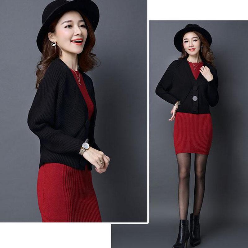 Autumn and Winter V-neck Loose Sweater Bat Shirt Short Knit Top Fashion Casual Women's Jacket