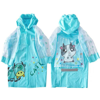 Rain Coat for Kid Pink Cartoon Printed Kawaii Rainwear Inflatable Brim and Reflective Strip Hooded Waterproof Clothes Children Windbproof Raincoats