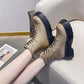 Autumn and Winter Leather Sponge Cake Thick-soled Martin Boots Thin Plush Boots Heightening Short Velvet Boots All-match