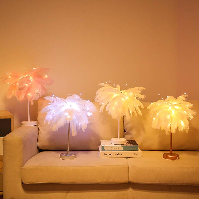 Feather acrylic battery operated Table Lamp for bedroom LED Bedside lamp Reading Room art deco lamp