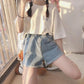 Womens Loose Astronaut Planet Embroidery Fashion Summer T-shirt Round Neck Short-sleeve Basic Casual Tee