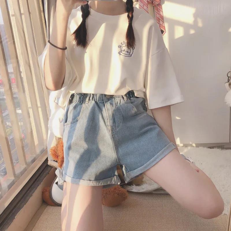Womens Loose Astronaut Planet Embroidery Fashion Summer T-shirt Round Neck Short-sleeve Basic Casual Tee