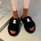 Ladies Cotton Slippers Plush Slippers Fall Winter Fashion Outer Wear All-match Flat Flat Shoes