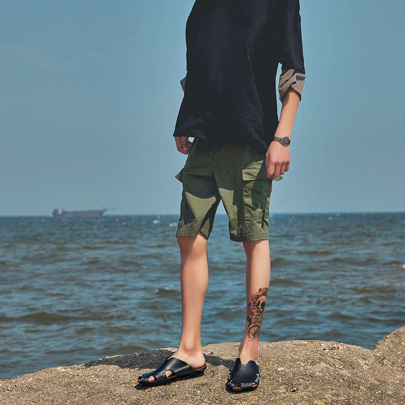 Men Sandals Beach Shoes Summer Drain Leather Wading Shoes On Surf Quick -Drying Skin Slip -On Light