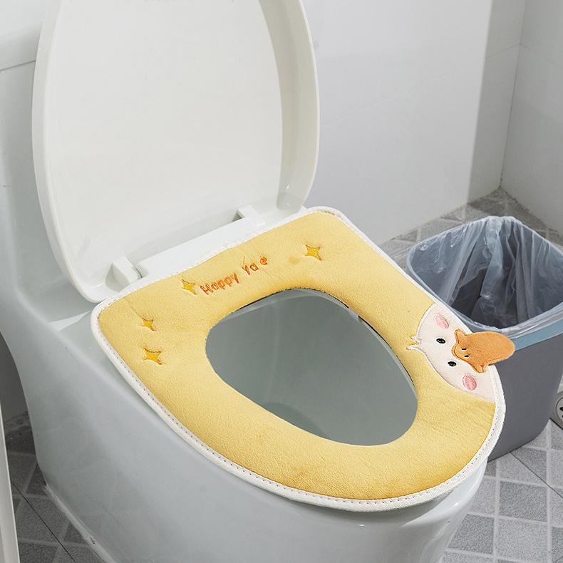 Toilet Seat Cover Winter Thick Warm Toilet Seat Cushion Bathroom Lavatory Cover Mat Washable Duck Cartoon Cute Universal Toilet Seat Cover with Handle