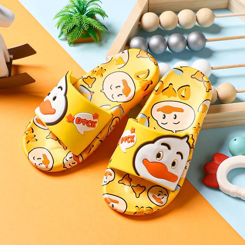 Kids Slippers Summer Boys Girls Soft Sole Flat Anti-slip Slippers Household Shower Casual Versatile Cartoon Duck Beach Slippers