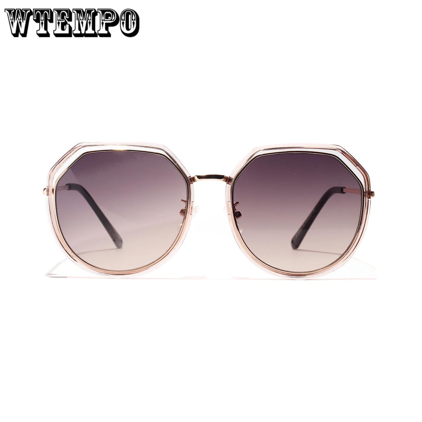 WTEMPO Double Circle Retro Round Sunglasses Female Pink Polygonal Glasses