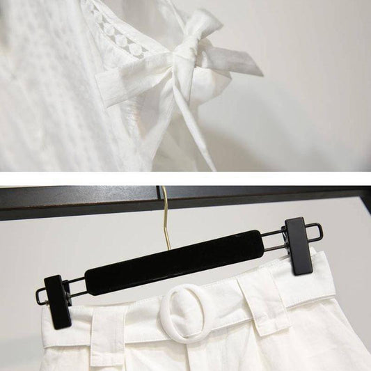 Fashion Short Set Summer Women Off-shoulder Short Sleeve Striped Shirt Loose Shorts Two-piece Suit