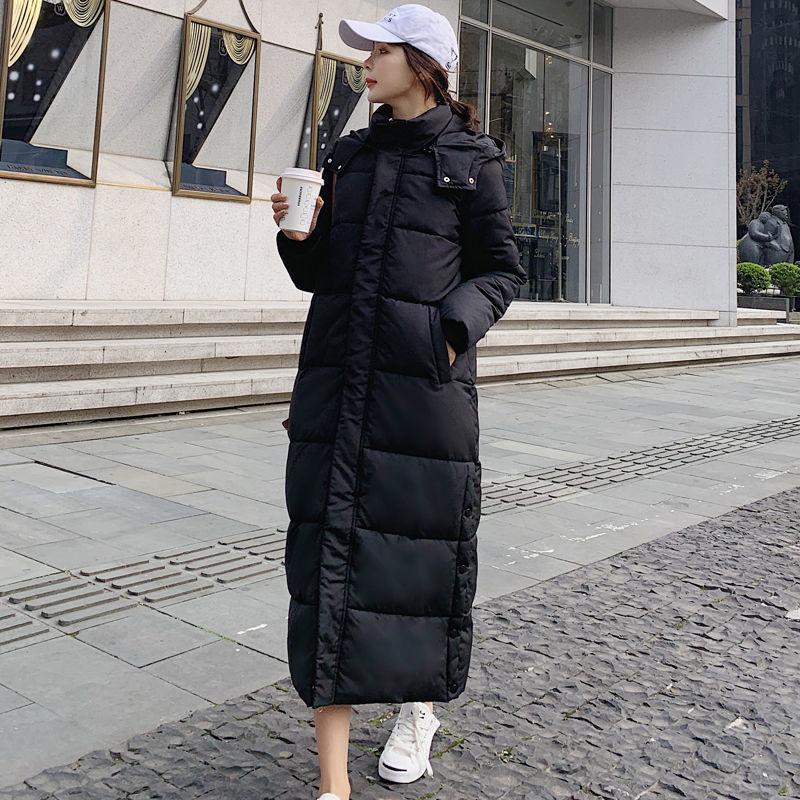 Hooded Stand-collar Down Padded Jacket Women's Loose and Thick Super Long Over-the-knee Cotton-padded Jacket Women's Warm Winter Padded Jacket