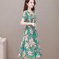 Women's Summer Print Dress Large Size Loose Round Neck A-Line Skirt