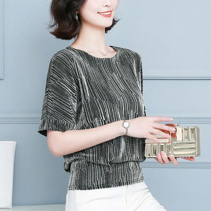 Women Summer Blouses Glitter Loose Short Sleeve Shirt Tops Large Size Elegant Shiny Sequin Tunic Ladies Blouse