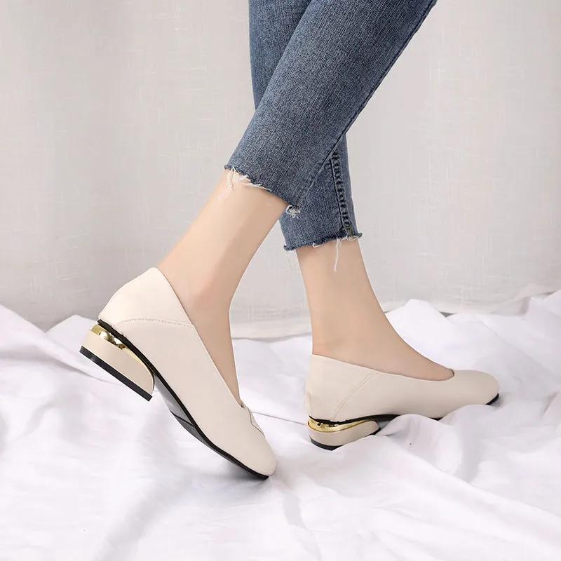 Women's Thick-heel Casual Shoes Mid-heel Pumps Professional Work Shoes Low-top Shoes Leather Shoes Mother Shoes