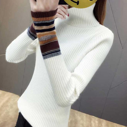 Autumn and Winter Turtleneck Sweater Long-sleeved Slim Knit Sweater Striped Pullover Bottoming Shirt Fashionable Sweater