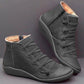 Women Casual PU Leather Ankle Boots Winter Warm Fur Lace Up Punk Boots