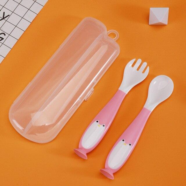 Silicone Spoon for Baby Utensils Set Auxiliary Food Toddler Learn To Eat Training Bendable Soft Fork Infant Children Tableware