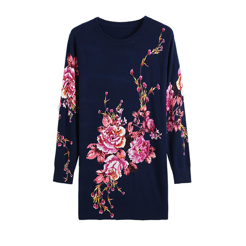 Knit Dress Autumn and Winter Women's Mid-length Sweater Print Knit Sweater Dress Plus Size Sweater Dress