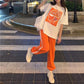 2PCS Women's Sports Suit Korean Version Loose T-shirt + Wide Leg Pants Two-piece Student Casual Suit