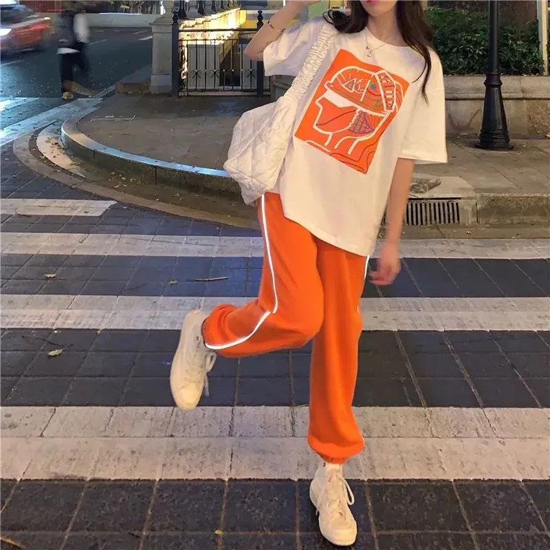 2PCS Women's Sports Suit Korean Version Loose T-shirt + Wide Leg Pants Two-piece Student Casual Suit