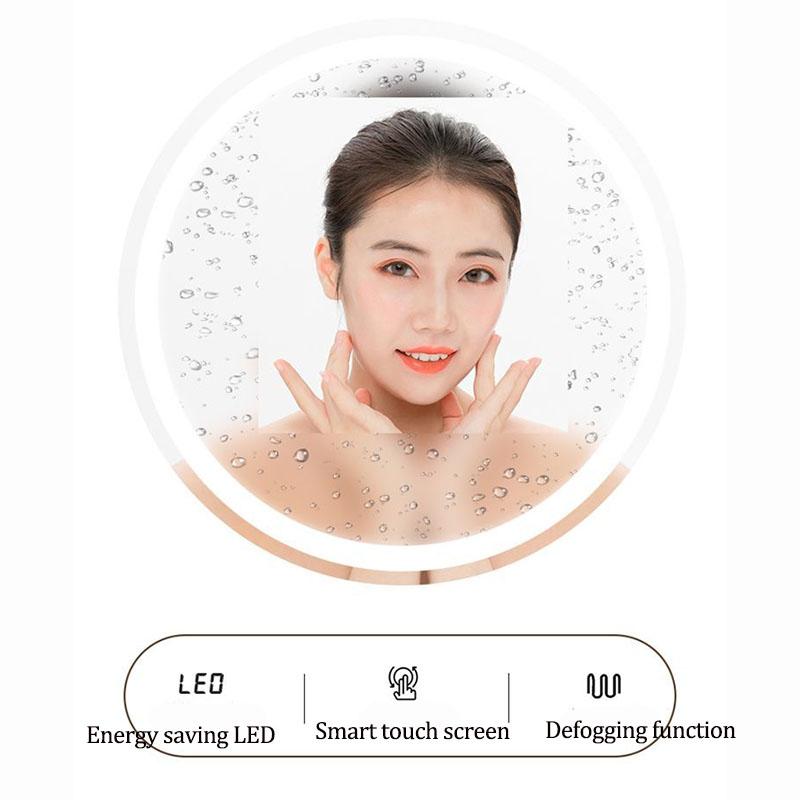 Round Mirror Wall-mounted Bathroom Mirror LED Touch Screen with Light Smart Bath Mirrors Human Body Induction Anti-fog Glow