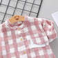 Children's Summer Wear Two Piece Set of Boys' and Girls' Korean Plaid Collar Short Sleeve Shirt and Shorts