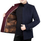 Middle-aged Men's Wool Stand Collar Jacket Autumn and Winter Fashion Handsome Gentleman Plus Velvet Padded Jacket