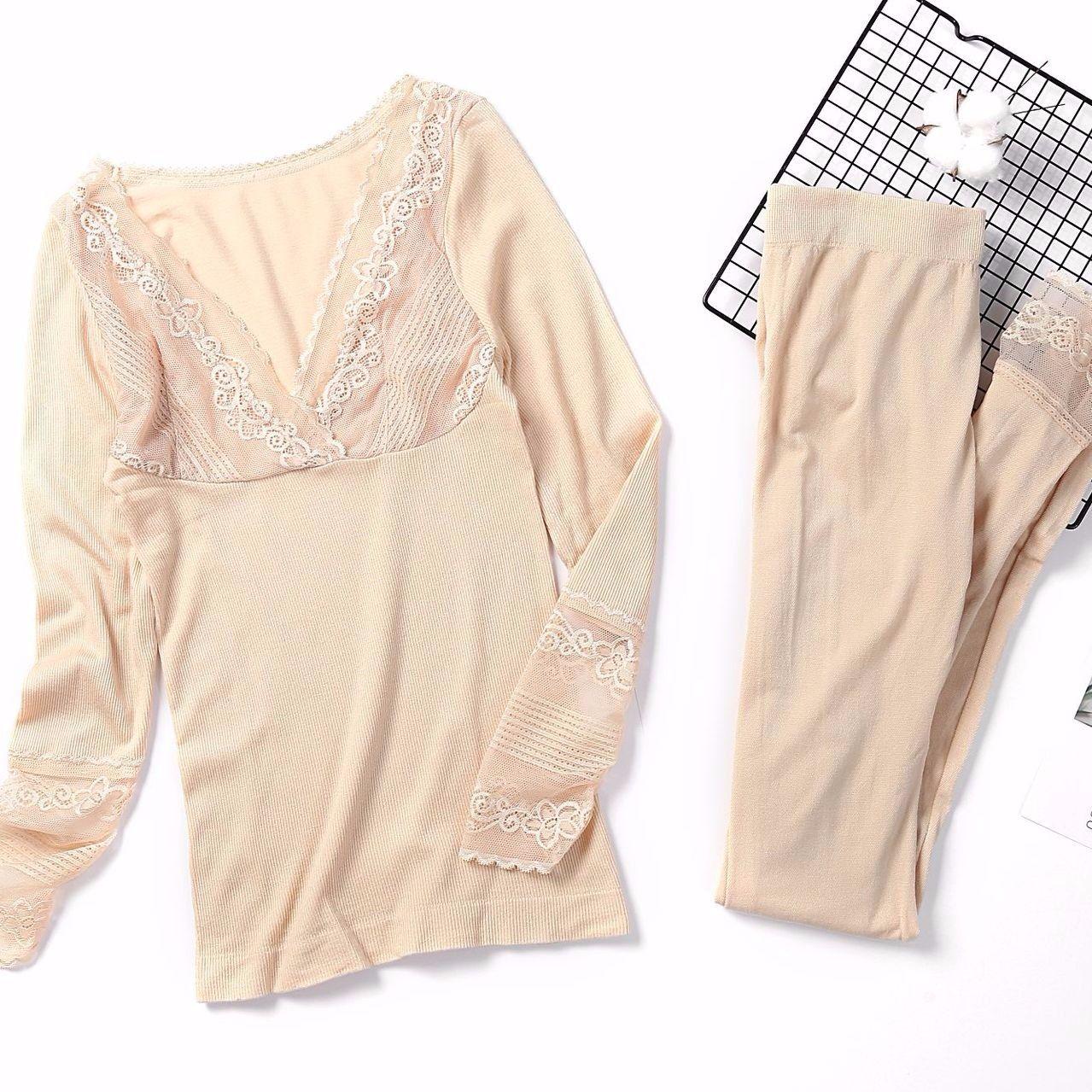 Autumn and Winter Thermal Underwear Women's Constant Temperature Nude Clothing Heating Suit Lace Bottoming Shirt