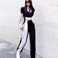 2PCS Women's Summer Sports and Leisure Age Reduction Suit Short T-shirt + High Waist Wide Leg Pants Suit Two-piece Set
