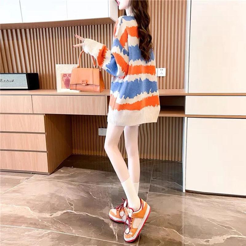 Sweater Women's Pullover Knitwear Striped Korean Loose Top Trending Sweater Autumn and Winter Lady Style Mid-length Fashion
