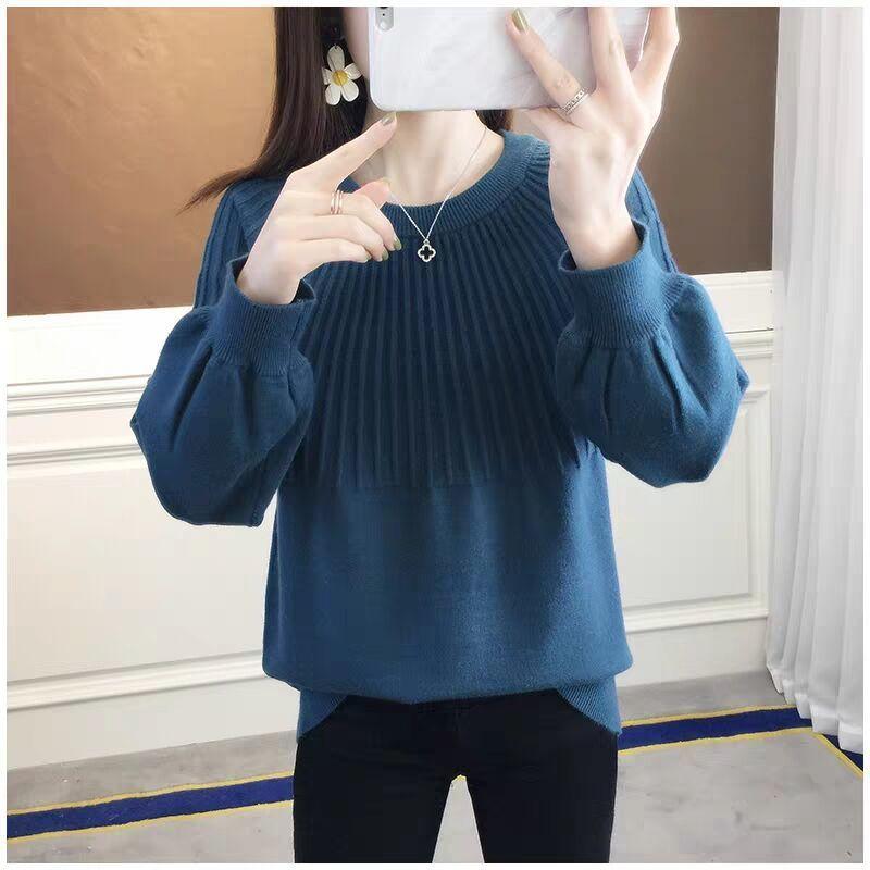 Spring and Autumn Loose Round Neck Sweater Fashion Knit Casual Bottoming Shirt Pure Color Simple Female Top