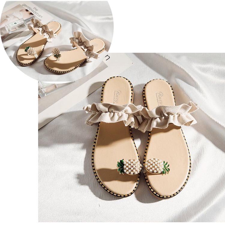 Women Flats Slippers Summer Casual Flip Flops Flowers Pearl Woman Flat Shoes 35-39 Size Comfortable Female Beach Sandals