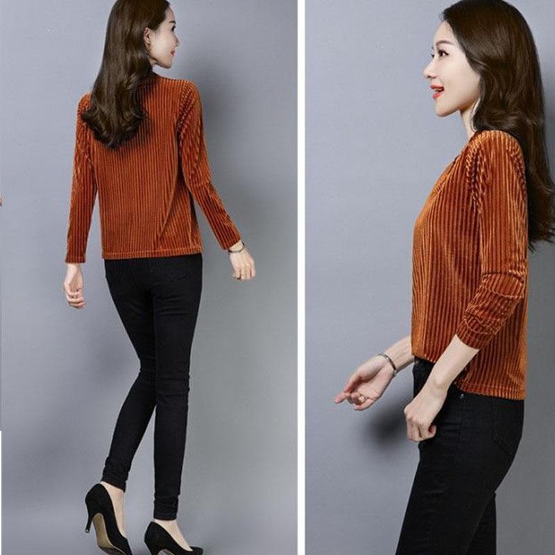 Blouse Women's Long-Sleeved Shirt Loose V-neck Gold Velvet Top Vintage Casual Ladies Top Spring Fall Pullover