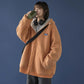Retro Plus Size Lamb Wool Coat Plus Velvet Winter Oversize All-match Coat Ladies Zipper Cardigan Loose Hooded Sweater