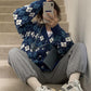 Autumn Winter Check Color Contrast V-neck Long  Sleeved Sweater Jacket Women Retro College Style Loose Knit Cardigan Outer Wear