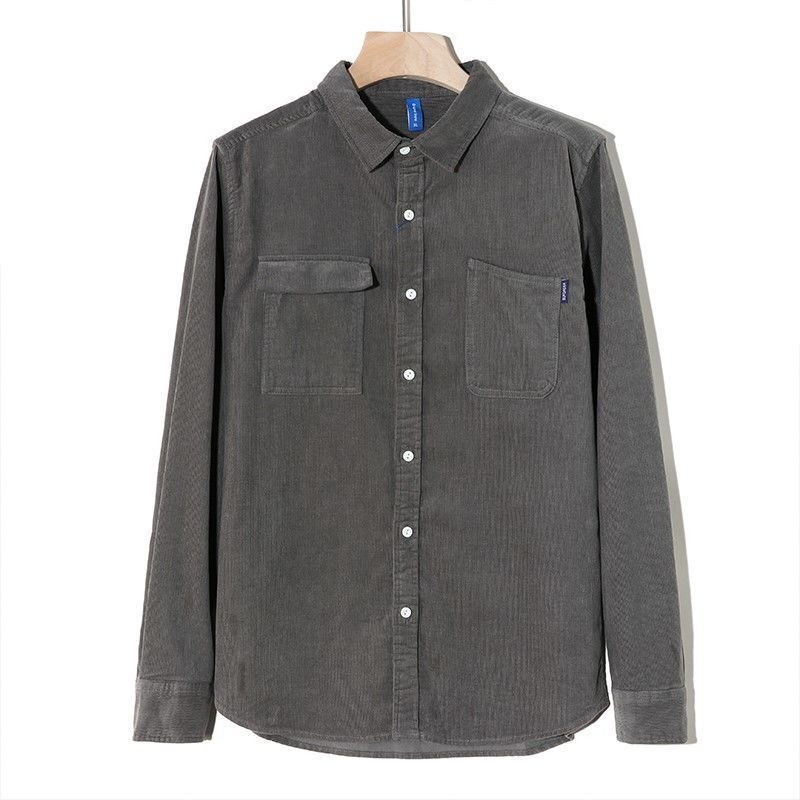 Spring and Autumn Corduroy Shirt Men's Trend All-match Ruffian Handsome Shirt Casual Fashion Solid Color Bottoming Shirt Jacket