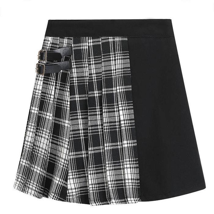 M-4XL Women Large Size High Waist Irregular Skirt Plaid Pleated Skirt Anti-light Thin A-line Skirt