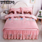 Europe style Bedding Bed Skirt Pillowcase Cotton Luxury Lace Embroidey Bedspread Bed Sheet