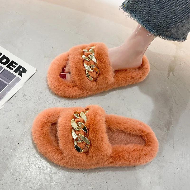 Women Winter Slippers Furry Fashion Luxury Designer 2021 New Indoor Casual Fur Cotton Slide Shoes Ladies Platform Slipper Plus Size 41
