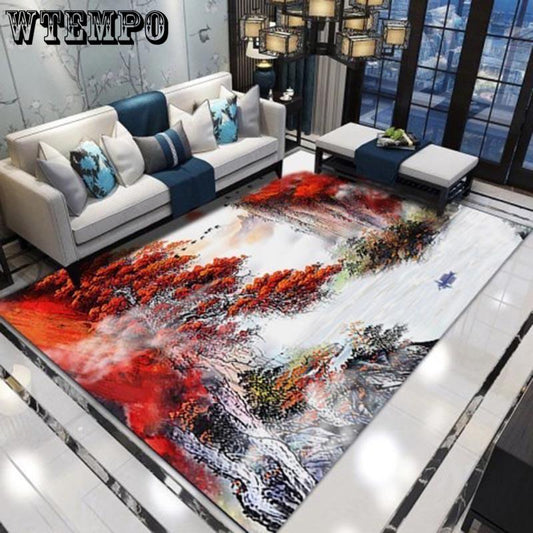 3D Household Yoga Rug Mat Retro Chinese Style Carpets Living Room Bedroom Study Bedside Carpet Decor
